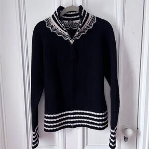 Women’s Gap 100% Lambswool Black &White Full Zip Cardigan Fair Isle Size XL